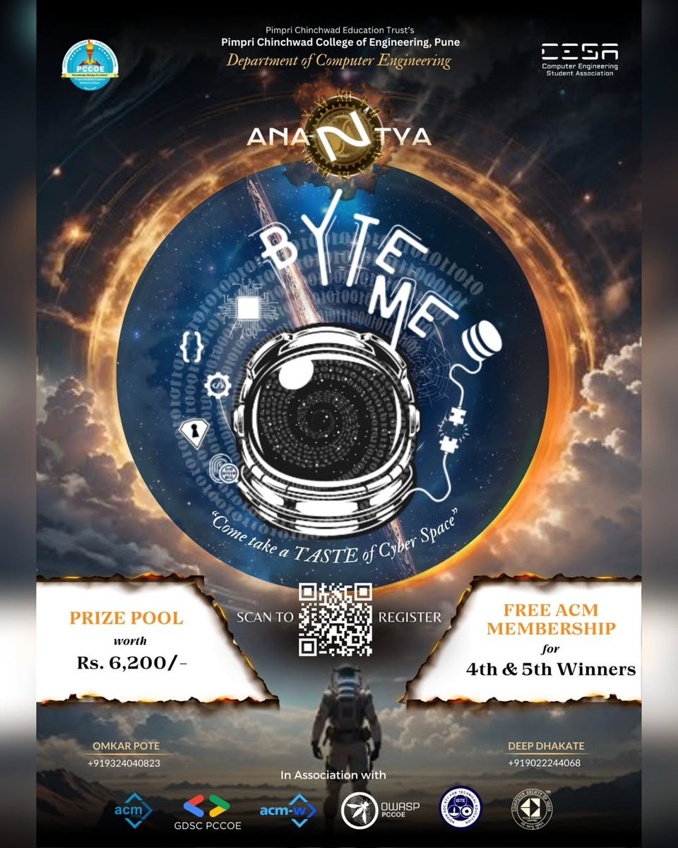 pccoeacm's tweet photo. "🚀 Dive into the universe of computer science with Byte Me! 💻 Solve challenges inspired by Interstellar—from cracking ciphers to testing tech skills.

📅 March 19: 2 thrilling rounds (2hr &amp; 3hr)
📍 Nigdi, Pune | Info: https://t.co/iY6fPOFx1J
#ByteMe #ChallengeAccepted https://t.co/MM4ctYzCKH