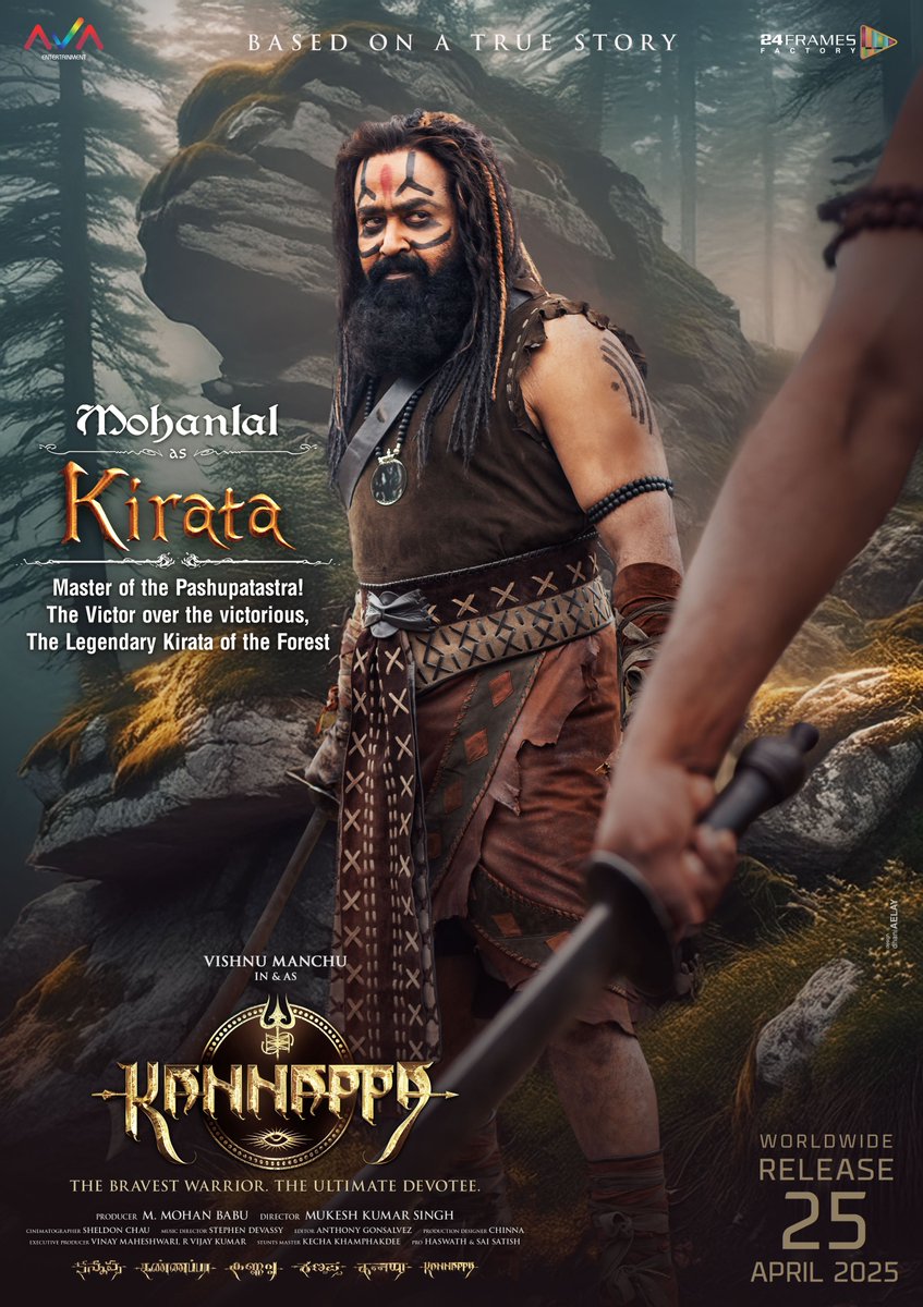 kannappamovie's tweet photo. The wait is over! 🌟 Behold the stunning full look of Lalettan, The Legend, Shri @Mohanlal, as 'Kirata' in #Kannappa🏹. ✨ His dedication and brilliance illuminate this sacred tale of valor and devotion to life.

Feel the divinity and grandeur unfold! #HarHarMahadevॐ

@themohanbabu @iVishnuManchu #Prabhas @akshaykumar @realsarathkumar #MukeshRishi @mukeshvachan @MsKajalAggarwal #PreityMukhundhan @arpitranka_30 #Aishwariyaa #Brahmanandam @MeSapthagiri

@24FramesFactory @avaentofficial @KannappaMovie #KannappaMovie