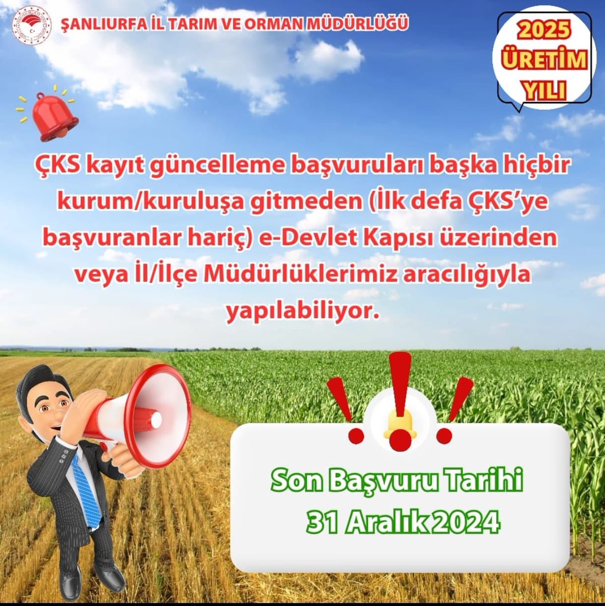 mehmetaksoy1972's tweet photo. Destekleme almanın basit bir kuralı var; 

Çiftçi Kayıt Sistemine (ÇKS) kayıtlı olmak!

2025 yılı üretim sezonu için son başvuru 31 Aralık Salı günü sona eriyor….

Duymadım, haberim  olmadı diye süre uzatımı isteyecekler için son 1️⃣5️⃣ Gün… https://t.co/HQdFXkPIlQ