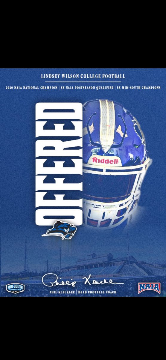 After a great visit and conversation I’m blessed to receive an offer from Lindsey Wilson College. Thankful for the opportunity. #goblueraiders <a href="/NAIAFBALL/">NAIAFBALL</a> @LWC_Football @CoachGraham_LWC @LWC_Football #NAIA #Blessed
