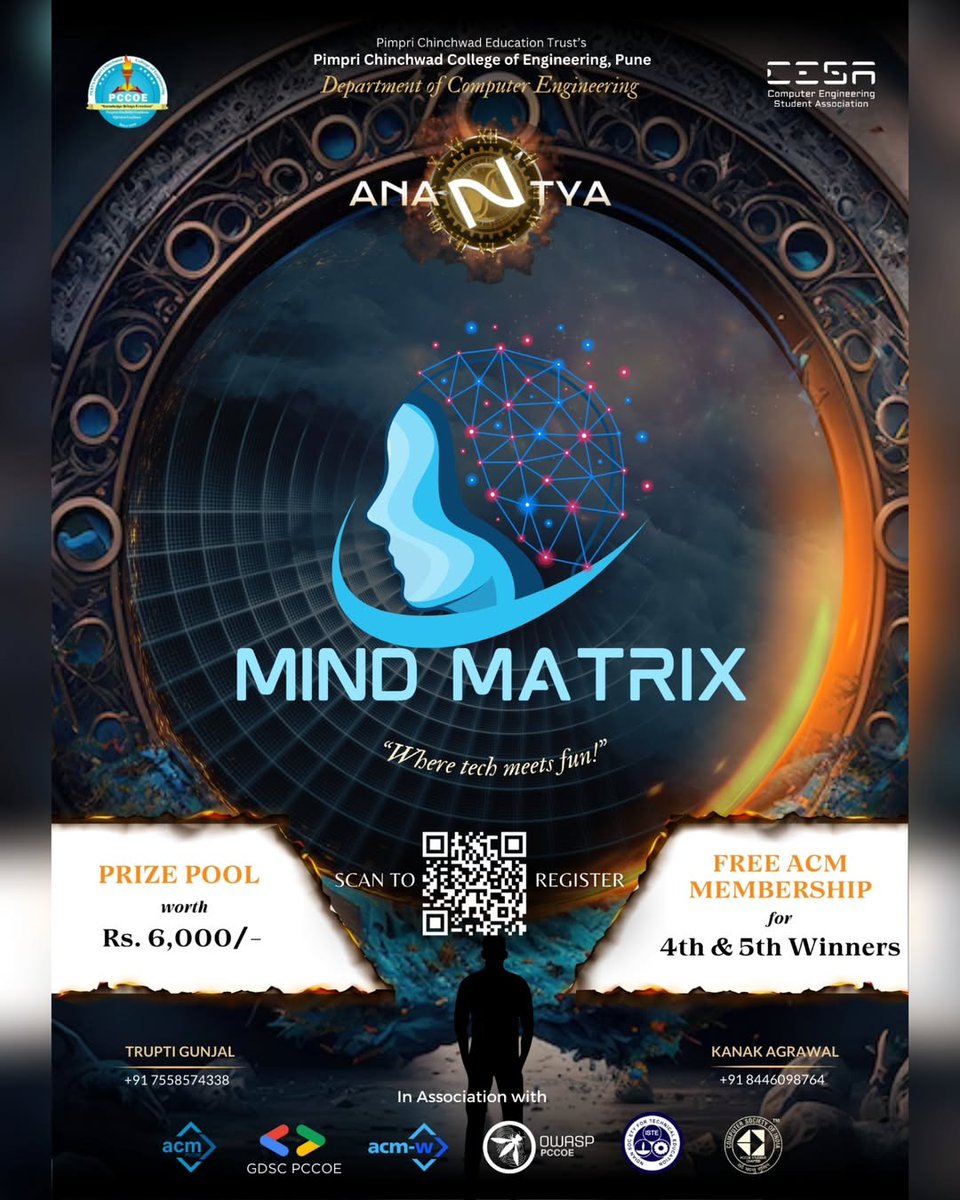 pccoeacm's tweet image. "๐ง  Ready for the ultimate brain game? Join Mind Matrixโwhere tech challenges meet fun across 3 thrilling rounds!
๐ March 19-20, 2024
๐ Nigdi, Pune | Info: anantya24.vercel.app
Showcase your skills & push your limits! ๐ก
#MindMatrix #TechnicalChallenge  #pccoeacm #pccoe