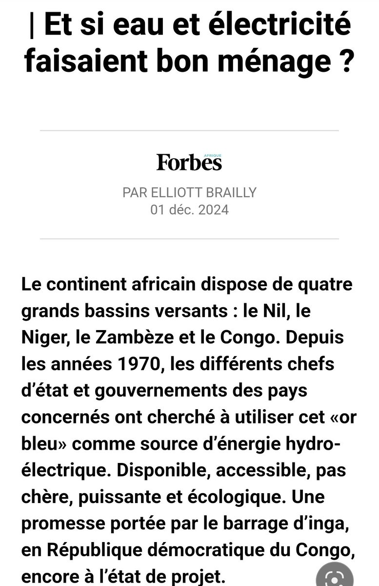 laure_app's tweet photo. #Grateful for my #interview in #Forbes #Afrique, featured in Elliott Brailly's #article on #renewable #energy.
"Si #eau et #électricité faisaient bon ménage*
Find it in #ForbesAfrique December 2024-January 2025 issue.
#Grand #Inga dam project
#NetZeroIndustry
#Hydroelectricity https://t.co/6zrmBagYG1
