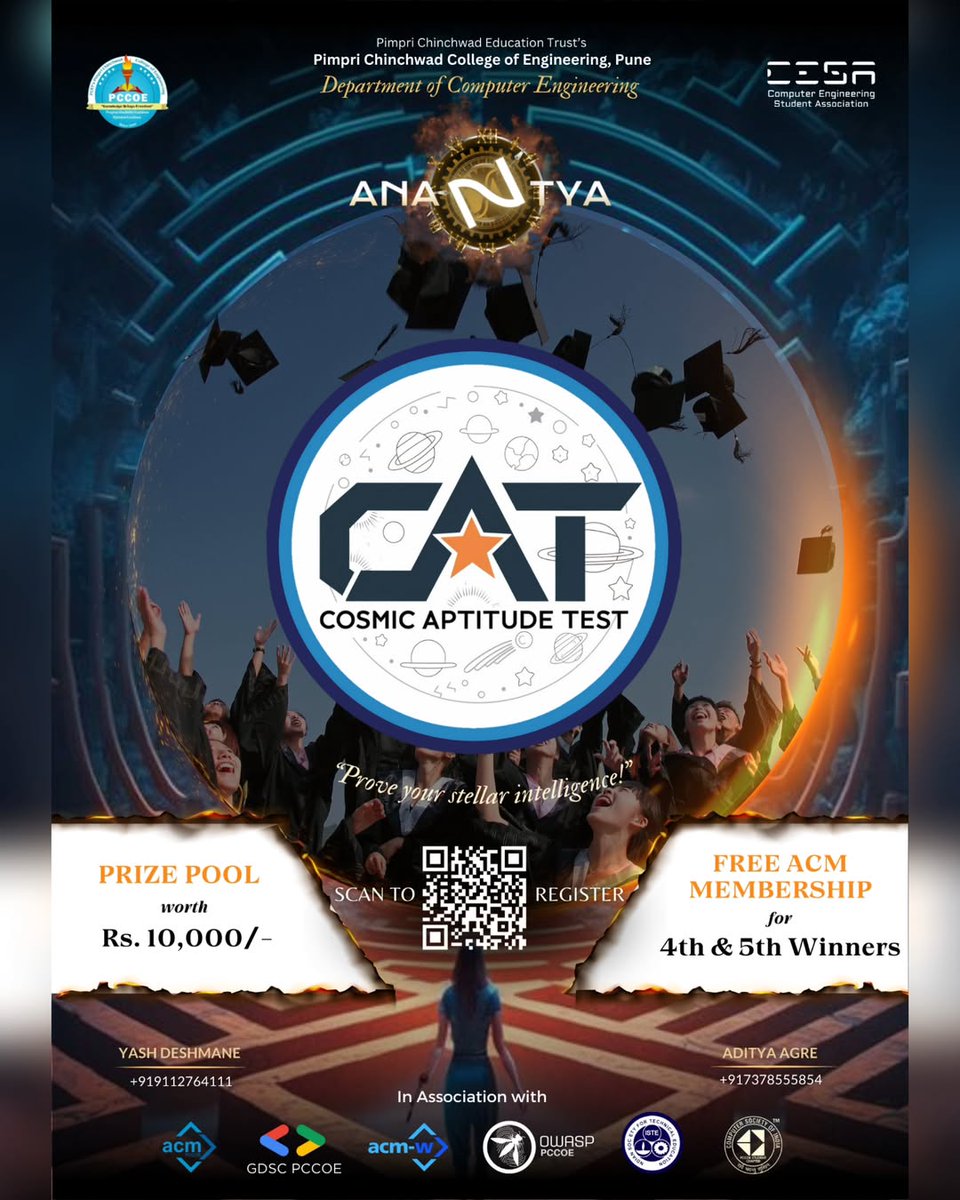 pccoeacm's tweet image. "๐ Ready to test your wits? Join CAT 2.0 and showcase your knowledge, critical thinking & communication skills! ๐
๐ 3 Rounds: MCQs, quizzes & extempore speeches!
๐
 March 19-20, 2024
๐ Nigdi, Pune | Info: anantya24.vercel.app
Challenge yourself to shine! ๐ก
#Pccoeacm