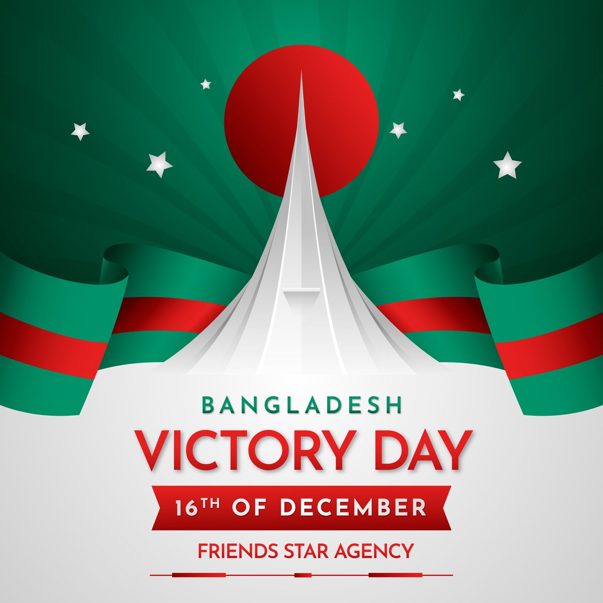 fsagencybd's tweet photo. Wishing everyone a Happy Victory Day!
On this day in 1971, we achieved the long-awaited taste of freedom and wrote a glorious chapter in history. Let us honor the sacrifices of our freedom fighters and pledge to build the Golden Bengal they dreamed of.
#VictoryDay  #FriendsStar https://t.co/M7muAUdZWD