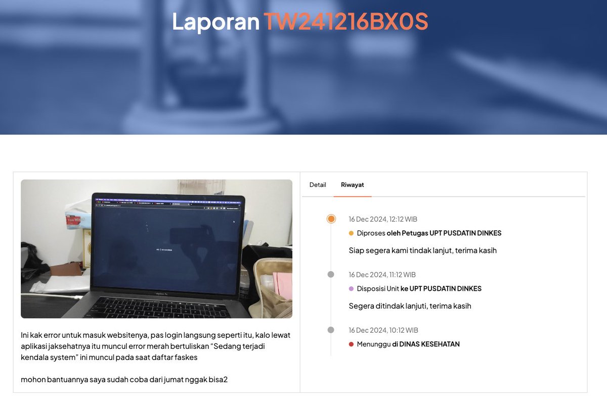 DKIJakarta's tweet photo. Laporan serupa sudah ditindaklanjuti dengan nomor laporan TW2412168FDE

Pantau laporan melalui laman https://t.co/nTcEHMBLne

Anda juga dapat melaporkan melalui Aplikasi JAKI yang dapat diunduh melalui Play Store: https://t.co/HvcART9n7w dan App Store: https://t.co/g130Zk8B2l

#EdukasiMasyarakat
#SuksesJakartaUntukIndonesia