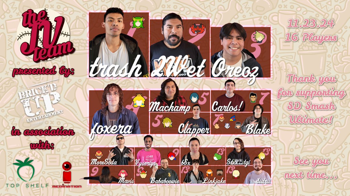 BrickdUpSeries's tweet image. All of us here at Brick'd Up Entertainment would like to thank not only our players, but also all our lovely guest attendees for supporting the first installment of The JV Team! 
Also huge HUGE thanks to @TopShelfEsports and @redination for sponsoring the event! 
Love, BUE 😌🫶