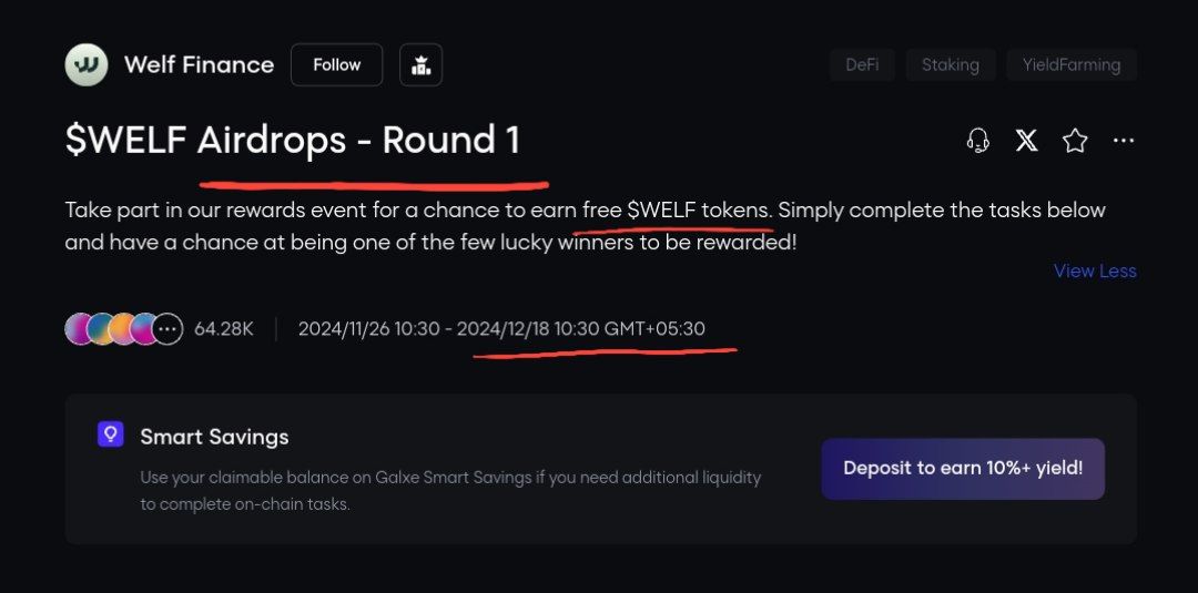 KoranaArjun126's tweet image. $WELF Finance Limited Galxe ✅ Confirmed Airdrop Round 1

Ending - 18th December 2024 ( Don't Miss) 

💸 Funding - $3.55M
💯 Cost - Free to Join

✅ Event Link - app.galxe.com/quest/3nLxNXT2…

- Complete All Galxe Task 
- And Claim 16 Points

👉 I missed #MovementLab ☹️