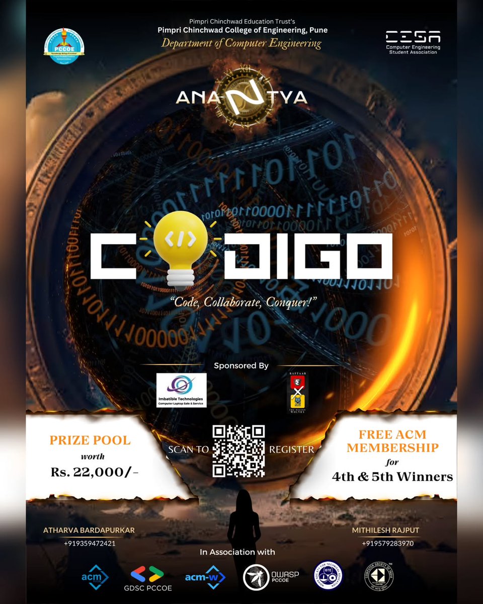 pccoeacm's tweet image. ๐จโ๐ป Ready to code your way to the top? Join CODIGO, the ultimate coding showdown! ๐ฅ
๐
 Qualifier: Mar 17 | Round 1 & 2: Mar 19
๐ฏ Teams of 2 | Exciting prizes & surprises await!
๐ Register now: anantya24.vercel.app
#CODIGO #CodingChallenge  #pccoeacm #anantya2024