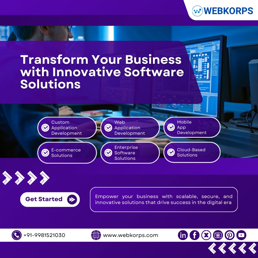 webkorpsllc's tweet photo. Revolutionize your #business with cutting-edge #SoftwareSolutions!
At #WebKorps, we deliver scalable, secure, and innovative #tech to power your digital success. From #MobileApps to #WebApplications & #Ecommerce platforms, we make your vision a reality. https://t.co/ag8yk6yODX https://t.co/QxdNplacz3