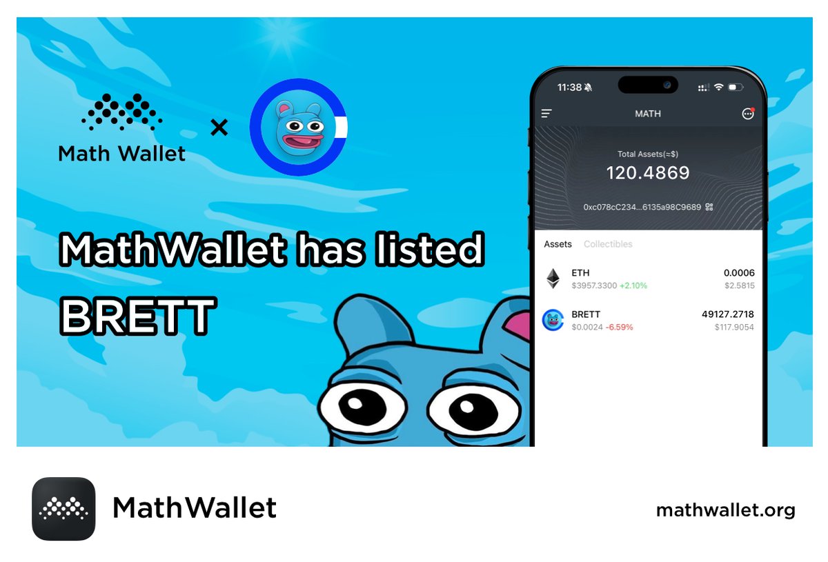 MathWallet's tweet photo. MathWallet has listed the $BRETT token!

🚀 Explore new possibilities in the crypto world with @BasedBrett !

#Base #Brett https://t.co/0kCoPUL5jF