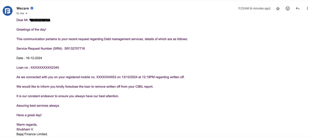 1982_vv's tweet photo. @Bajaj_Finance @Bajaj_Finserv @Bajaj_Finserv I'm receiving the same reply in each mail where you guys are now forcing to foreclose the account even when account is in active stage with no bounces from past 2 years almost. Why did you corrected the status last year if only foreclose was the solution?@RBIsays https://t.co/U1mIgjefY9