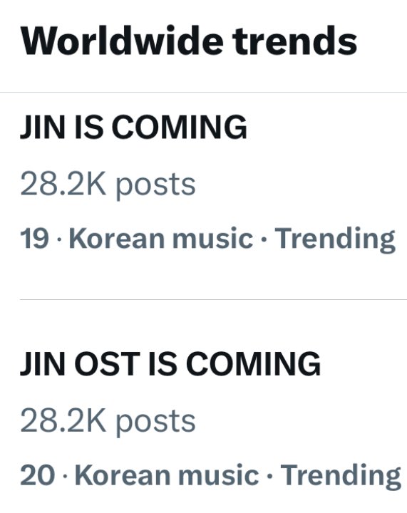 jinnieslamp's tweet photo. We are still trending at #19 and #20 WORLDWIDE! 🌏
 
JIN OST IS COMING
JIN IS COMING
#별들에게물어봐 
#WhenTheStarsGossip https://t.co/8ySOeJAvcd