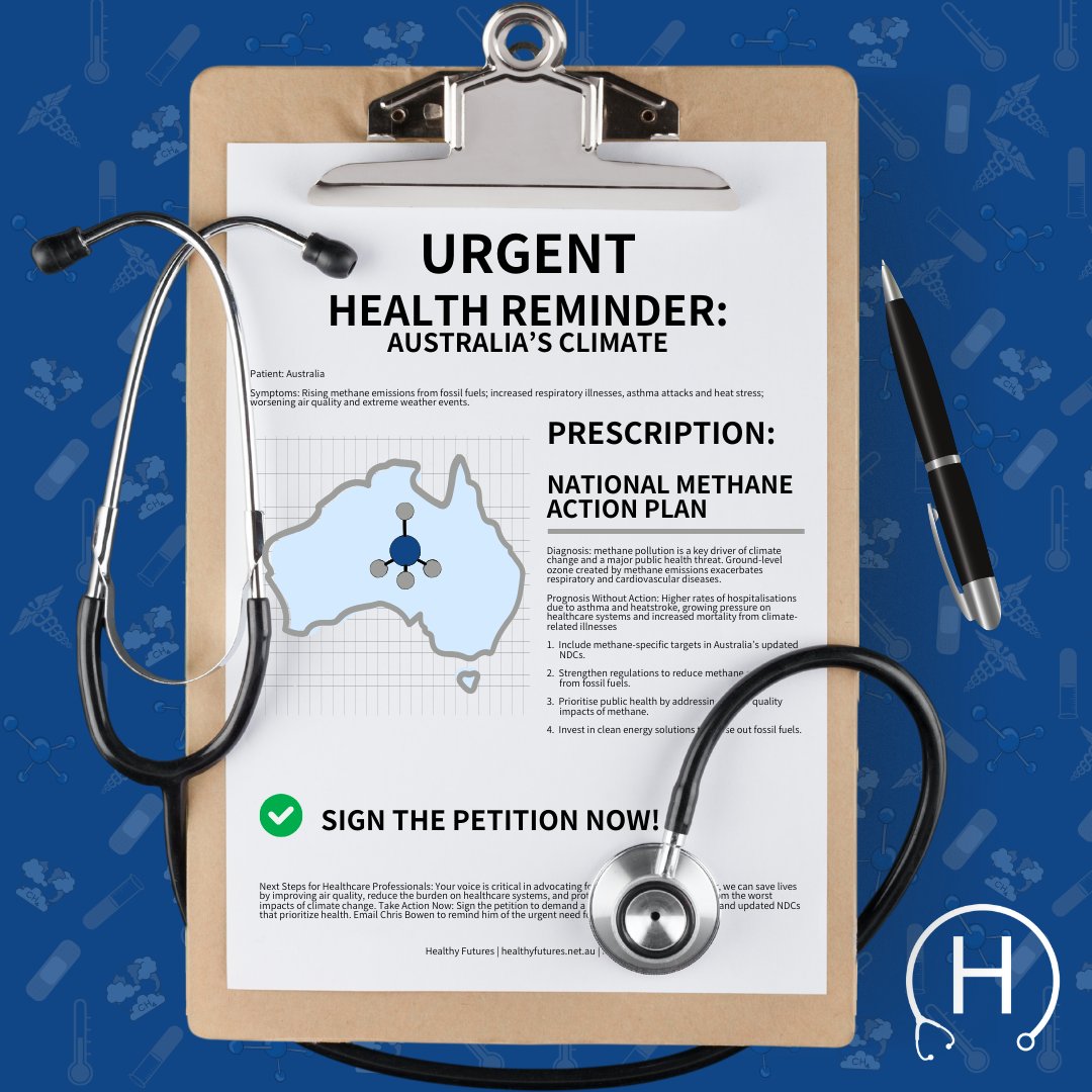 HealthyFuturez's tweet photo. ⏰ Time for Australia's Climate Health Check ⏰

Sign the petition to send Chris Bowen an urgent reminder: Our NDCs need strong methane targets for a healthier future.

📋 Act now: https://t.co/pknlSEATkL

#ClimateAction #Methane #Health #NDCs #HealthyFutures #TimeForACheckUp https://t.co/OqkhtmD9Qo