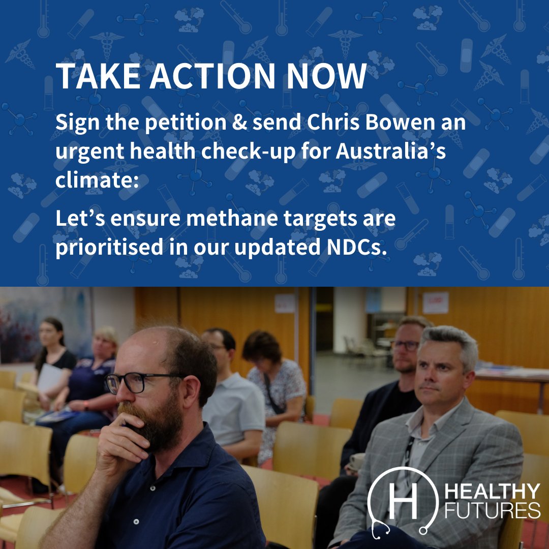⏰ Time for Australia's Climate Health Check ⏰

Sign the petition to send Chris Bowen an urgent reminder: Our NDCs need strong methane targets for a healthier future.

📋 Act now: healthyfutures.net.au/methane_ndc_pe…

#ClimateAction #Methane #Health #NDCs #HealthyFutures #TimeForACheckUp