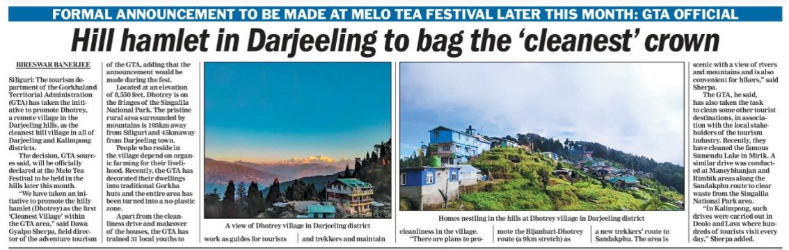 Dilip Dugar (@dilipdugar) on Twitter photo Darjeeling’s Dhotrey to be cleanest village .Formal announcement to be made in #meloteafest .This whole area will no plastic zone.wonderful initiative by GTA.
<a href="/AnitThapa14/">Anit Thapa</a> <a href="/police_darj/">Darjeeling Police</a>
#Darjeeling Darjeeling’s Dhotrey to be cleanest village .Formal announcement to be made in #meloteafest .This whole area will no plastic zone.wonderful initiative by GTA.
<a href="/AnitThapa14/">Anit Thapa</a> <a href="/police_darj/">Darjeeling Police</a>
#Darjeeling