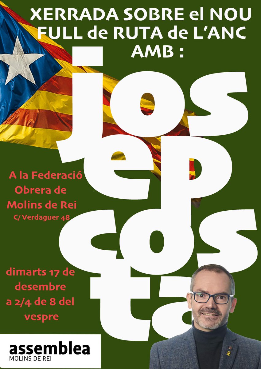 MdRxI's tweet photo. Demà xerrada amb en josep costa
No hi faltis!
📆 dimarts 17 de desembre
🕰 a 2/4 de 8 del vespre
📍 federació obrera
#ANC #independència #futur #embat #independència https://t.co/Gxg5J9Knbn
