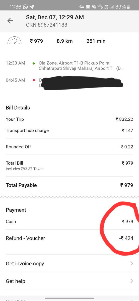 AnannyaAbhijit's tweet photo. Hey @Olacabs , what's up with charging your customers from Mumbai T1 2× of what you show them? I landed in the city on 7 Dec, and my ride to Mahim cost me a whopping 1K at 12:30am when there's no traffic. Same thing happened to my friend a week later. There's no voucher or refund https://t.co/aoQazEICXk