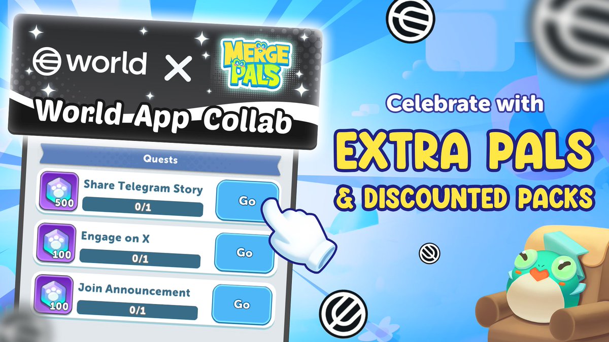 🌍 Merge Pals is officially joining World App through a huge collaboration with <a href="/worldcoin/">World</a>, one of the biggest names in privacy and security. Here’s what this means for you: 
 
• Top-Level Security with World ID: Keep bots out and enjoy secure gameplay.

• Global Reach: