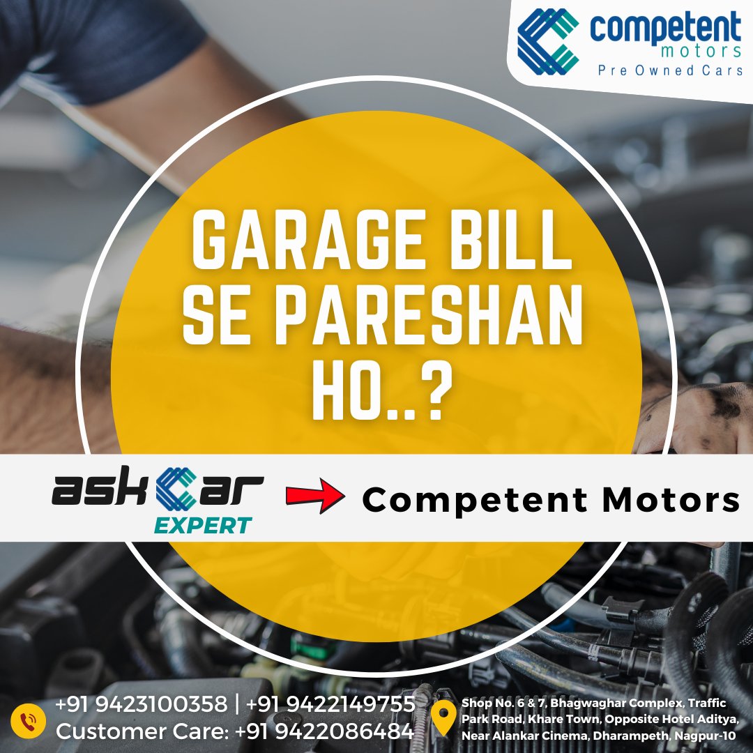 🚗 GARAGE BILL SE PARESHAN HO? Don't stress—let Competent Motors take care of your car worries! From insurance to accessories, we’re your go-to car experts. 
📞 +91 9423100358 | +91 9422149755
🌐 competentmotors.in
#CompetentMotors #CarMaintenance #GarageBills #CarExperts