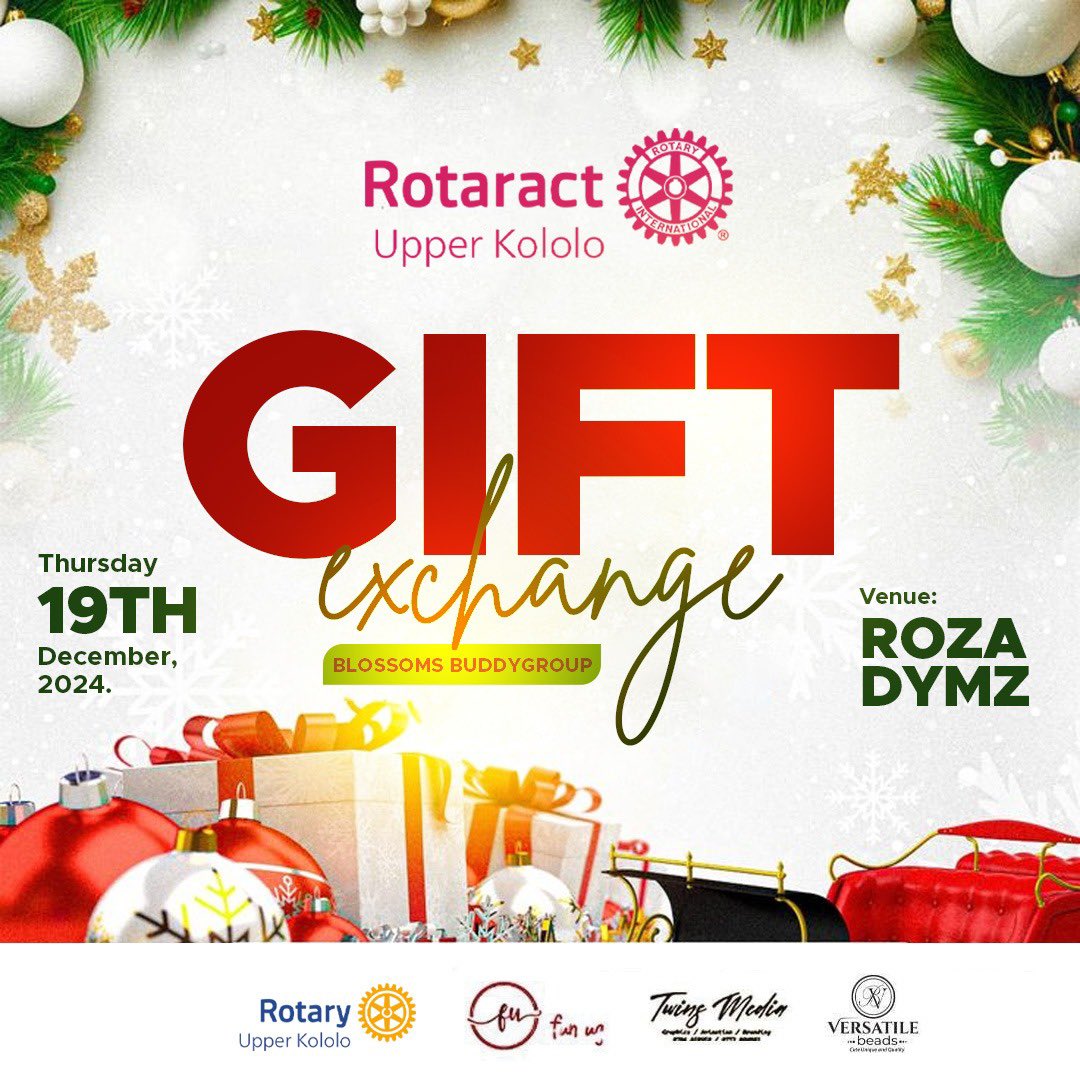 RACUpperKololo's tweet photo. 🎁 Holiday magic unlocked! 🎄✨

Join us for the ULTIMATE GIFT EXCHANGE—fun, laughter, and festive vibes guaranteed! 🎉

📅 Thursday, 19th December 2024
📍 Roza Dymz
🎁 Bring a gift. Bring the cheer. Let’s sleigh the season together!

Tag your UK Friend you would like to gift—it’s a vibe you don’t want to miss! 🛷🔔

#GiftExchange2024 #RotaractUpperKololo #UKSquad
