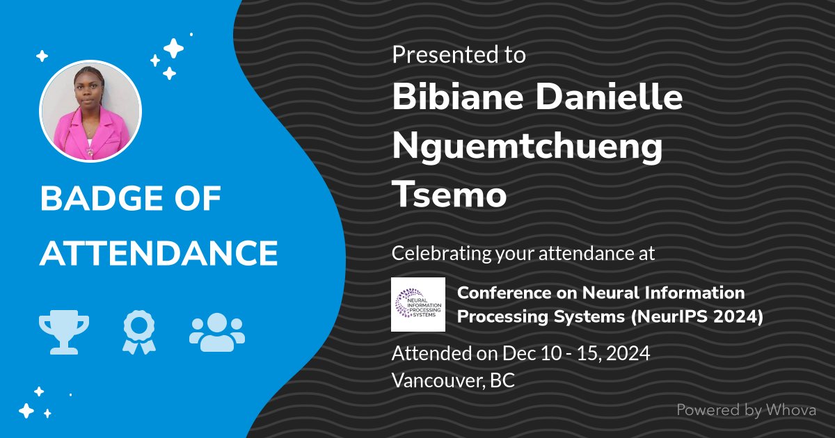 Danielle_Tsemo's tweet photo. 🎉 Just had an incredible experience attending Conference on Neural Information Processing Systems (NeurIPS 2024)! 🎉 #NeurIPSConference https://t.co/mYO54InBE6