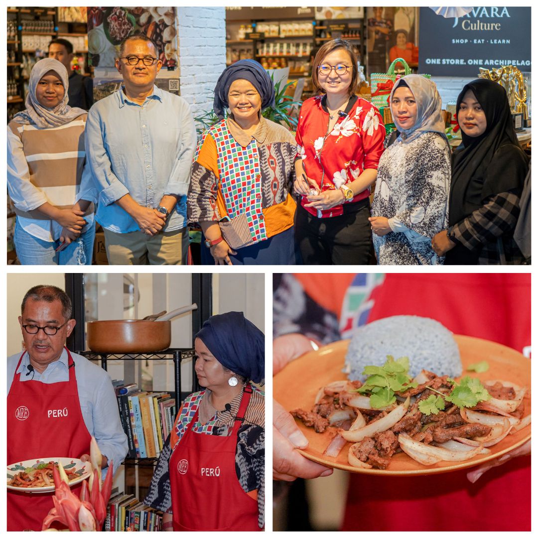 PeruEnIndonesia's tweet photo. Throwback to the Christmas Weekend Market! Last weekend, Mr. Luis Tsuboyama, Ambassador of Peru to Indonesia, teamed up with Mrs. Helianti Hilman, Founder of JAVARA Indonesia, to showcase the vibrant flavors of Peru in a live cooking show. https://t.co/Oa7Ell6qhk