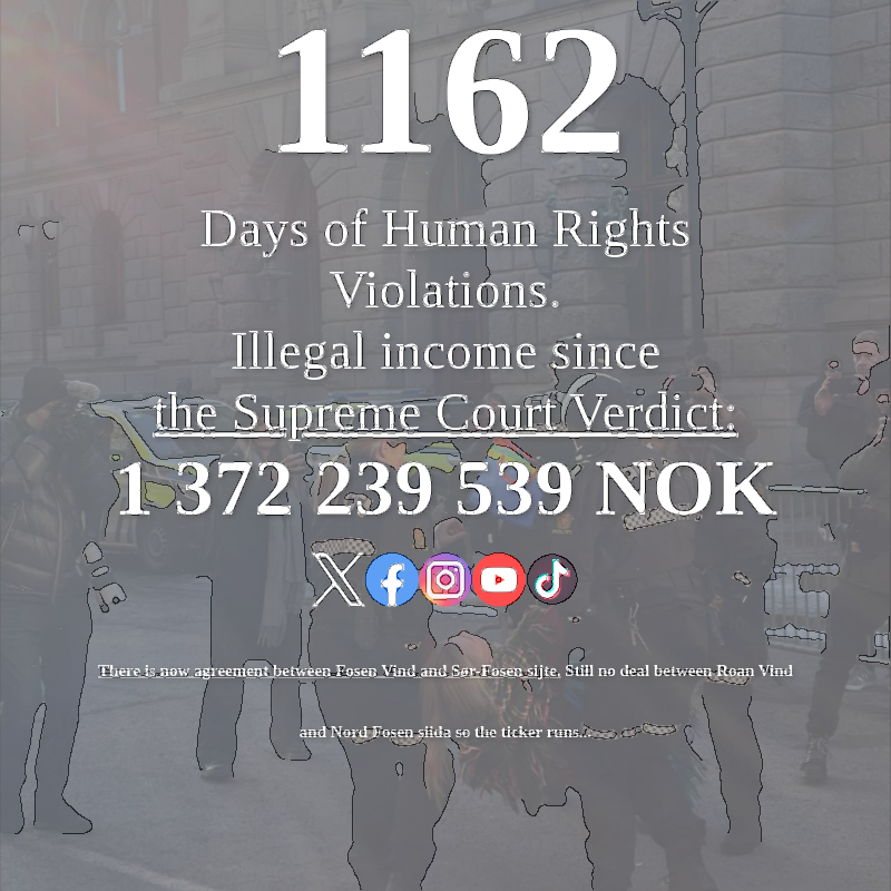 FosenTicker's tweet photo. 1162 days and counting!
Indigenous peoples have been stewards of the land for centuries. Let's learn from and respect them. #Fosen #SamiCulture #JusticeOverMoney
https://t.co/Js6dP3f5TM
https://t.co/HMndLXqoO0 https://t.co/M0sKZq0idA