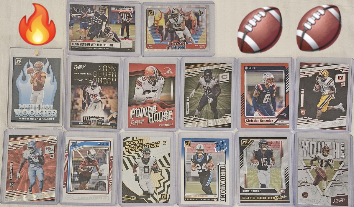 3bangerbreaks's tweet photo. #Hits from the 2024 #Panini #Donruss + 2021 #Prestige #Football #Personal #Break
#TBBCrew #NFL #TBBCrewElite #Hit #JaydenDaniels #White #Hot #Rookies #ChrisOlave #BraelonAllen #JaMaarChase #MarvinHarrisonJr #JonathonBrooks #RomeOdunze #DerrickHenry #JavonteWilliams #Scary #TerryMcLaurin #tradingcards #thehobby