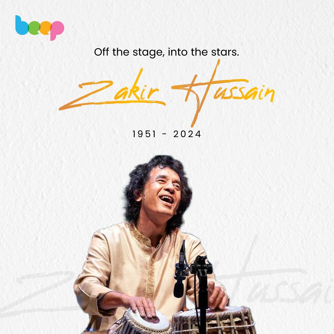 The Ustaad’s rhythm may have paused, but his legacy will echo forever in every beat, every heart, and every soul touched by his music. 🎶 A timeless maestro. An eternal inspiration. Rest in rhythm, Ustaad Zakir Hussain.
 #beeptributes #ZakirHussain #RestInPeace