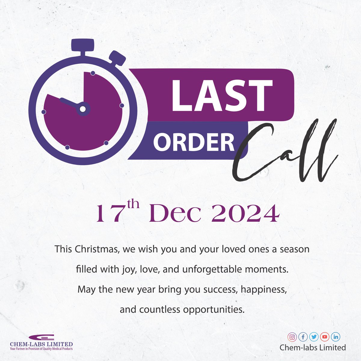 We're taking a break but don't want to leave you behind. Are you well stocked?

📞0722822595
