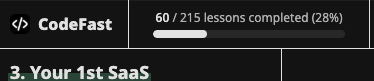 RobbinStaack's tweet image. I'm 1 day and 28% into #CodeFast. In the past, I've had other courses from Udemy, but this already feels different. So far, I can say it's really smooth and fun learning with @marc_louvion. 😃
