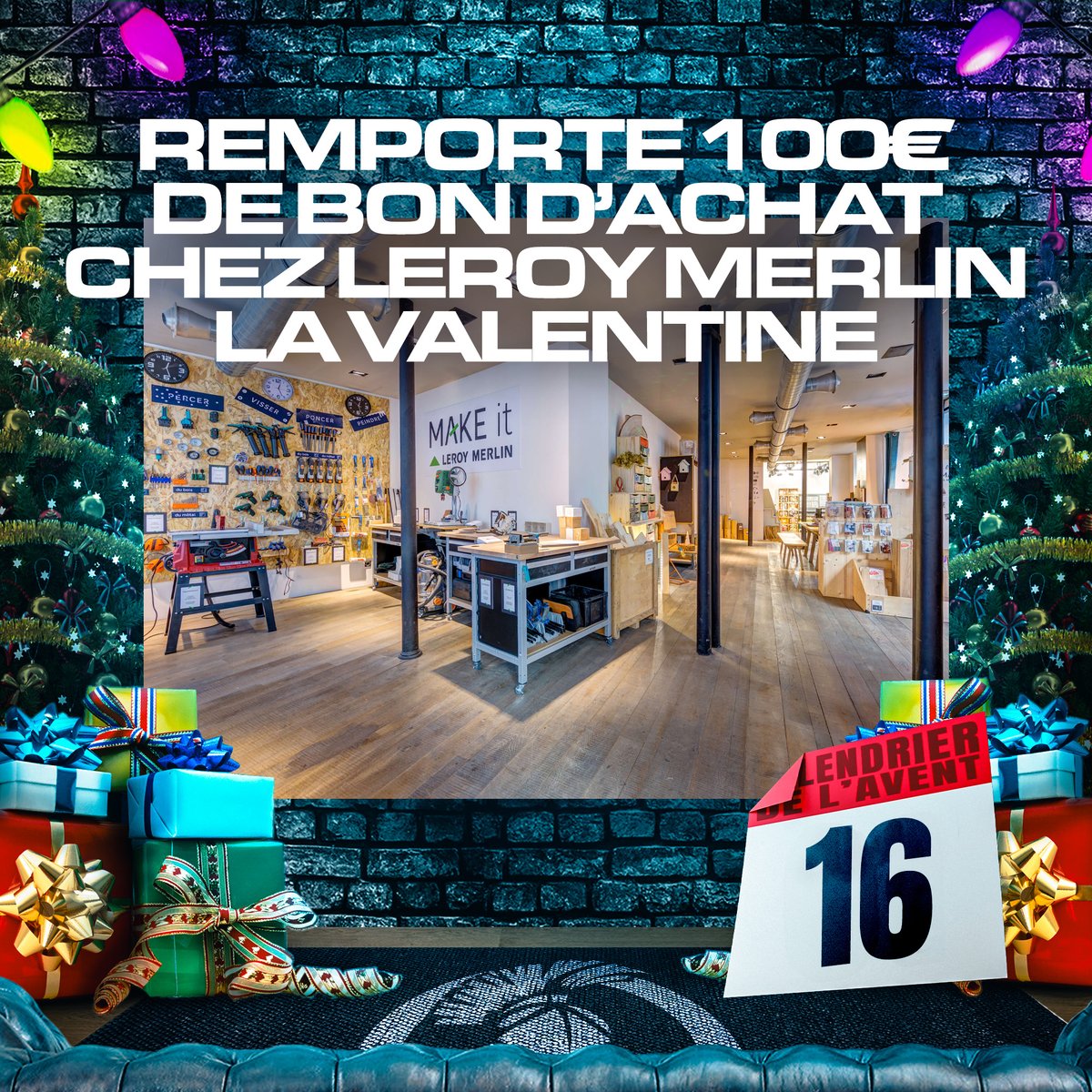 SpartsMarseille's tweet photo. 𝐂𝐚𝐥𝐞𝐧𝐝𝐫𝐢𝐞𝐫 𝐝𝐞 𝐥'𝐚𝐯𝐞𝐧𝐭 : 𝐉𝐨𝐮𝐫 𝟏𝟔 !  🎁

Aujourd’hui, tentez de remporter 100€ de bon d’achat chez notre partenaire Leroy Merlin La Valentine ! 😍

Pour participer : 

👉 Rt + follow @SpartsMarseille

T.A.S le 17/12 https://t.co/ybI9S6Nwz9