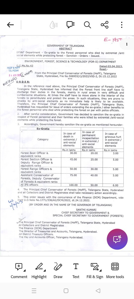 shaik0880's tweet photo. @SakshiHDTV " Amendment to https://t.co/znEXmHZHcc.43 EFS&amp; T (For.II) dated 03.04.2023, which limits compensation to extremists &amp; anti-social elements? When will the amendment ensure compensation for Forest Dept officers who’ve been waiting for 4.6 years?" https://t.co/wMIuhgmTyV