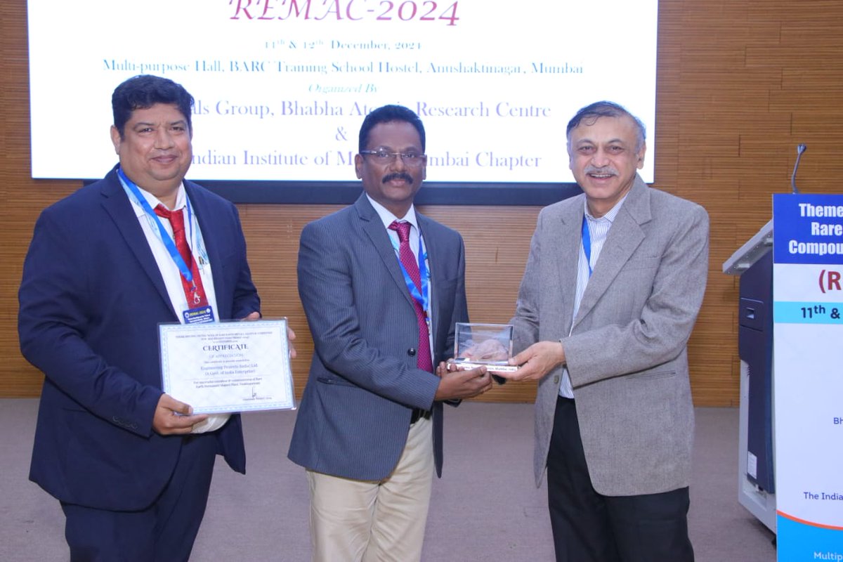 epilco_itd's tweet photo. BARC has given Appreciation Certificate and Memento for #REPM Plant, Vizag during Theme Meeting #REMAC-2024 Seminar at Anushakti Nagar, Trombay.
@MHI_GoI
#REPM https://t.co/kgTRsiWLni