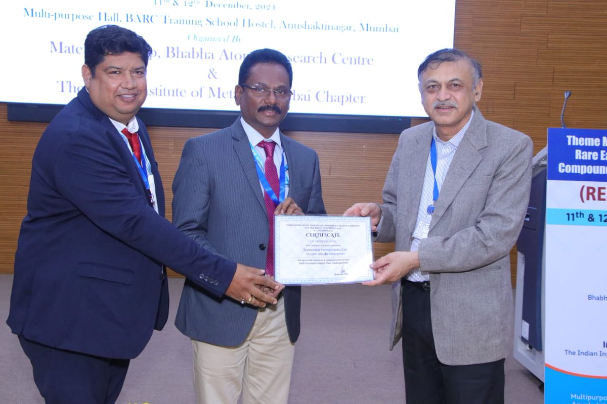 epilco_itd's tweet photo. BARC has given Appreciation Certificate and Memento for #REPM Plant, Vizag during Theme Meeting #REMAC-2024 Seminar at Anushakti Nagar, Trombay.
@MHI_GoI
#REPM https://t.co/kgTRsiWLni