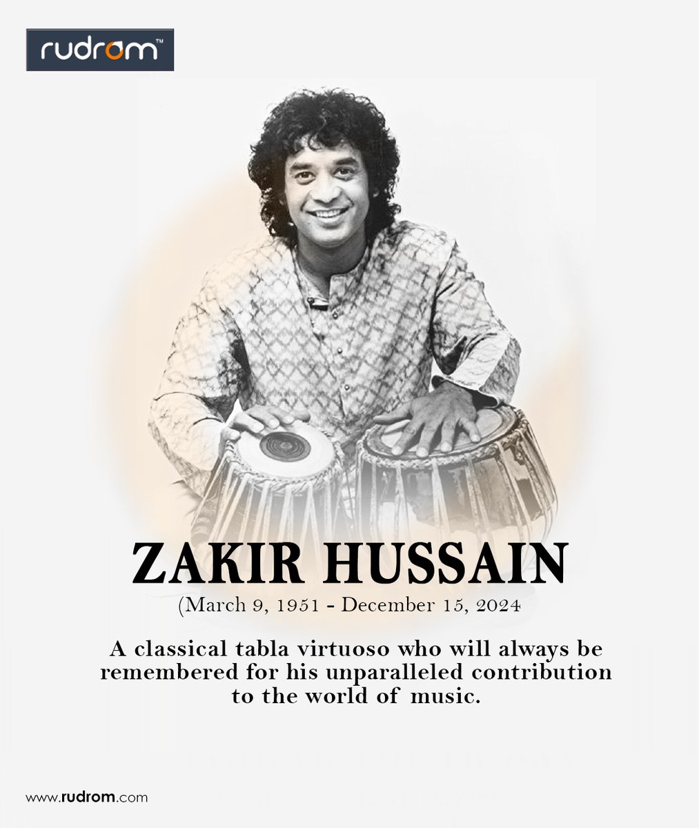 rudromprod's tweet photo. 🎵 End of an Era

A classical tabla virtuoso who will always be remembered for his unparalleled contribution to the world of music.

React with ❤️ to honor his memory. 

#ZakirHussain #RIPZakirHussain #Tabla #Music #Bollywood #Celebrity #rudromproductions #rudrom #rudromgroup https://t.co/CdLFjX91e6