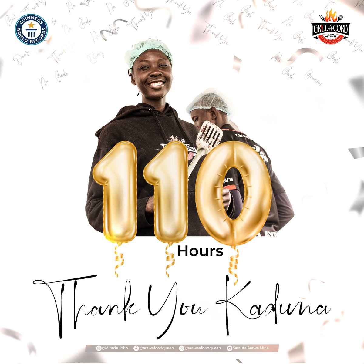 110 hours of unstoppable BBQ passion! I amazed myself and everyone who looked out for me and supported me. With each passing hour, my legacy grows, inspiring many. I am the BBQ Longest Barbecue Marathon Queen - I am Sarauta Arewa Mina.

#GrillACord #GrillingwithMiracle