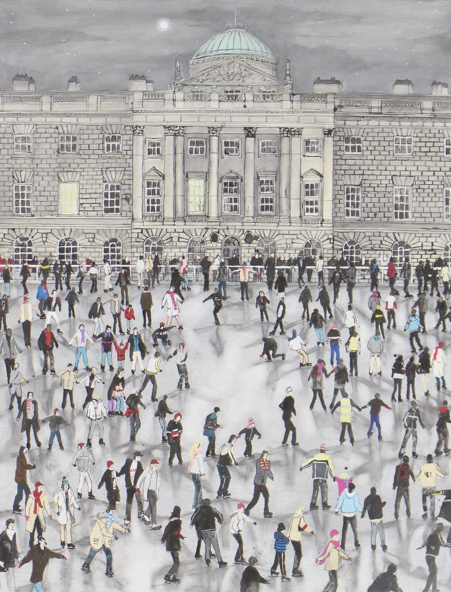 Emma Haworth, 
contemporary UK painter
'Ice Skating at Somerset House'
watercolour and Indian ink
#WomensArt