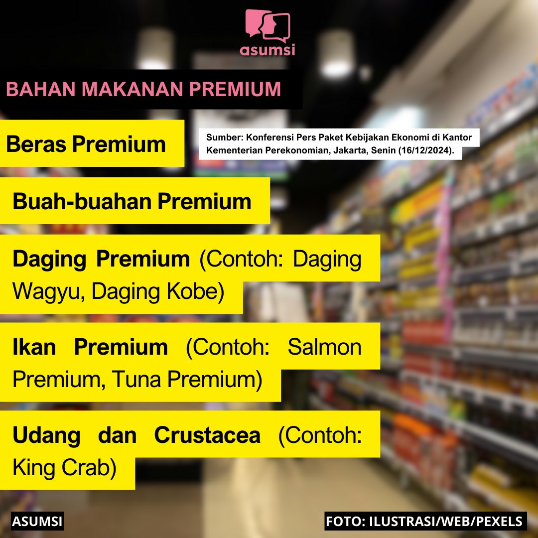 asumsico's tweet image. Berikut daftar barang-jasa yang akan terkena dampak kenaikan PPN 12 persen tersebut.

Baca berita selengkapnya di website Asumsi: asumsi.co/post/98155/daf…

#PPN #PPN12Persen #IsuTerkini #Asumsico
