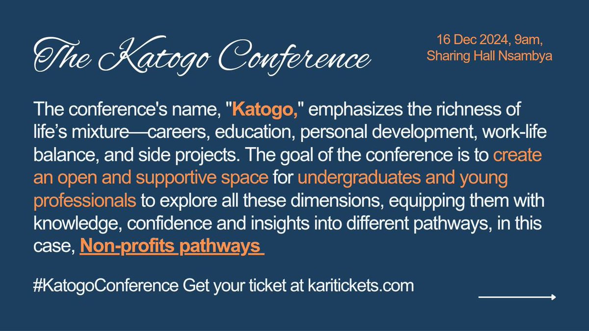Esau_Matsiko's tweet photo. Happening now is #KatogoConference
The goal of the conference is to create an open and supportive space for undergraduates & young professionals to explore all these dimensions, equipping them with knowledge, confidence and insights into different pathways, in this case, Non-profits pathways
We are at Nsambya sharing Center hall.