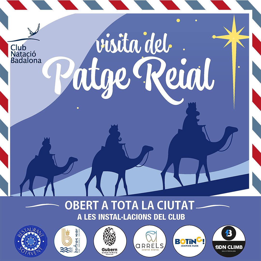 🎉✨ El Patge Reial arriba al Club Natació Badalona! 🎄📝

📅 Divendres 3 de gener
🕔 A partir de les 17:15 h
📍 Instal·lacions del Club

🌟 💙Activitat oberta a tota la ciutat! No t’ho perdis! 💙🌟

#CNBadalona