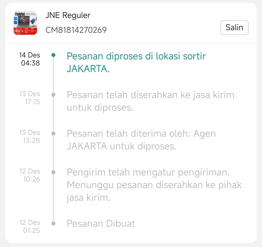 MIrvanRM's tweet photo. @JNE_ID Min, paket saya dari tanggal 14 Desembar stuck ngga jalan², ngga ada perubahan, no resi CM81814270269 https://t.co/IjPuRczrMK