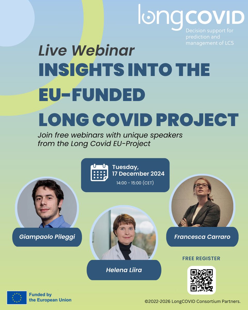 Long COVID Project (@longcovid_he) on Twitter photo 🚨Reminder! Our <a href="/LongCOVID_HE/">Long COVID Project</a> Webinar is tomorrow!
📆17. Dec 24
🕑14:00 - 15:00 (CET)
Don't miss this opportunity to learn from our experts & engage with them in Q&A sessions.
For more information & to register:
👉eveeno.com/lc_webinar
Register today and secure your spot!🌟 🚨Reminder! Our <a href="/LongCOVID_HE/">Long COVID Project</a> Webinar is tomorrow!
📆17. Dec 24
🕑14:00 - 15:00 (CET)
Don't miss this opportunity to learn from our experts & engage with them in Q&A sessions.
For more information & to register:
👉eveeno.com/lc_webinar
Register today and secure your spot!🌟