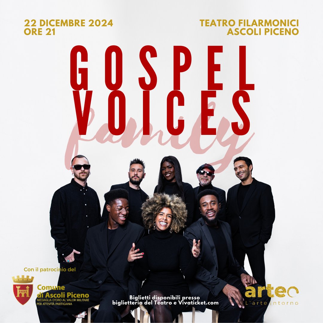 Domenica 22 dicembre alle ore 21 al Teatro Filarmonici si svolgerà il concerto dei "Gospel voices family". Biglietti disponibili presso la biglietteria del teatro e Vivaticket.

facebook.com/ascolipiceno/p…
