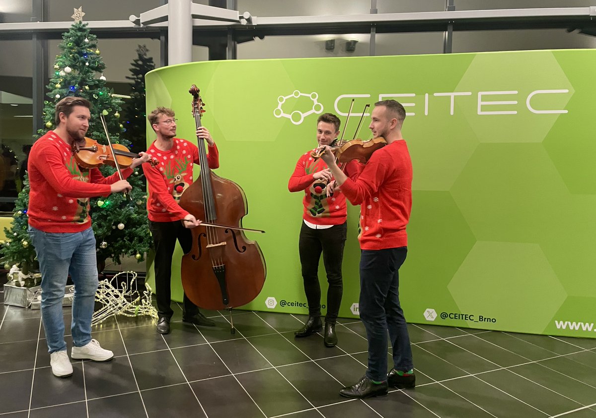 CEITEC_Brno's tweet photo. Last Thursday, both CEITEC @muni_cz and CEITEC @VUTvBrne changed into Christmas colours. All scientists, students, administrative workers, and other collaborators gathered together to celebrate the achievements of the past year ✨
#CEITECScience https://t.co/r9pfH7fCIe