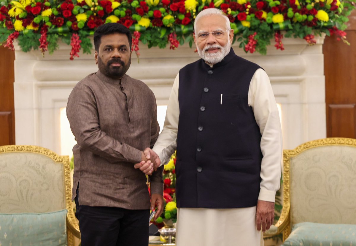 anuradisanayake's tweet image. It is a privilege to visit India on my first overseas trip as President and I am grateful to PM @narendramodi for supporting Sri Lanka during the economic crisis and for aiding debt restructuring. We discussed trade, defence, energy, BRICS, UNCLCS, and stopping illegal fishing…
