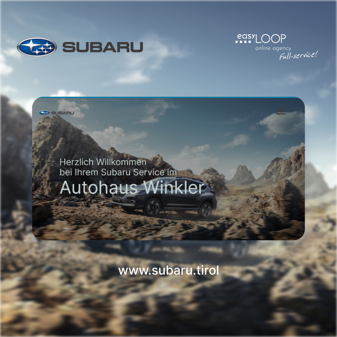 easyLOOP's tweet photo. easyLOOP offers a modern website for any business, and Subaru Tirol offers a wide range of Subaru vehicles known for their reliability, performance and all-wheel drive. Discover innovative models and first-class service right in the centre of Tyrol. https://t.co/osuUzdo1BJ