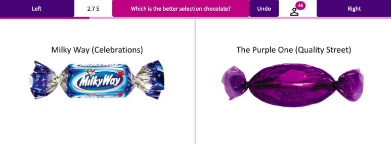 NeilDefty's tweet image. The comparative judgement way to find The Nation&apos;s Favourite Selection Chocolate!

Open your laptop/tablet and follow the link to sign up:
au.nomoremarking.com/judging/signup…
Then start judging by clicking the purple Left/Right buttons to choose your favourite... 

@nmmarking @daisychristo