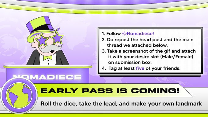 Nomadiece's tweet image. 𝑇𝑟𝑦 𝑦𝑜𝑢𝑟 𝑙𝑢𝑐𝑘 𝑎𝑛𝑑 𝑟𝑜𝑙𝑙 𝑦𝑜𝑢𝑟 𝑟𝑜𝑙𝑒 𝑜𝑛 𝑜𝑢𝑟 𝐸𝑎𝑟𝑙𝑦 𝑃𝑎𝑠𝑠!

Come on give us your shoot! Who knows that this migt be your chance to 𝐫͟𝐮͟𝐥͟𝐞͟ 𝐭͟𝐡͟𝐞͟ 𝐰͟𝐨͟𝐫͟𝐥͟𝐝 and got all you want! We will wait until December, 18th 2024 at 19.30 GMT+7.