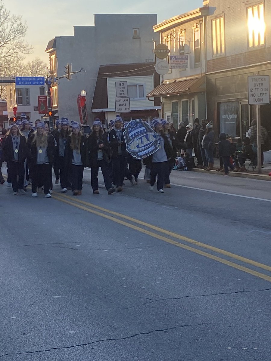 Downingtown West Girls Soccer “State Champions” walking in the Downingtown Christmas Parade.